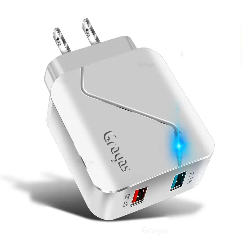 Quick mobile phone QC3.0 usb wall charger 3amp fast charging dual port phone accessories adapter charger for iphone samsung