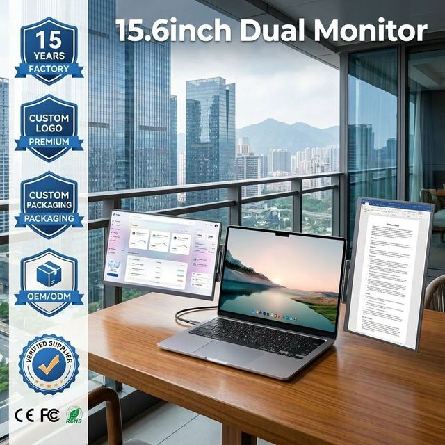 SIBOLAN 15.6" Dual Detachable Laptop Screen Extender FHD 1080P IPS LCD Monitor Built-in Speaker 60Hz Gaming Black