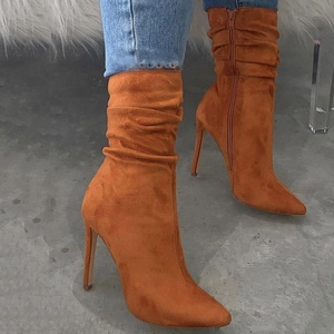 Bottes pour femmes à talon haut mi-mollet en PU, motif léopard multicolore, bout pointu, fermeture éclair latérale, grande taille 47, sexy et tendance - Product Image 1