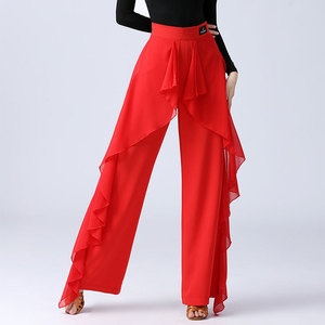 Pantalones de Baile de Salón <span class=keywords><strong>para</strong></span> <span class=keywords><strong>Mujer</strong></span>, de Gasa con Volantes, Cintura Alta, Pierna Ancha, <span class=keywords><strong>para</strong></span> Baile Latino/<span class=keywords><strong>Tango</strong></span>/Vals - Product Image 2