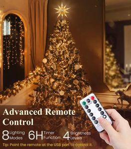 Vintage moderne LED-sterboomtopper met USB-aansluiting, afstandsbediening en kerstverlichting ornament in champagne-goud voor decoratie - Product Image 3