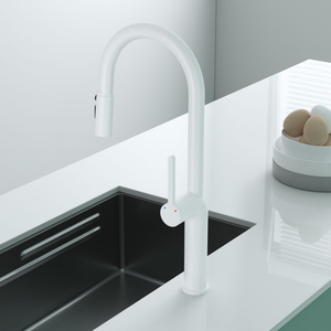 หัวก๊อกเหล็ก3ทางสำหรับห้องครัวสีขาวแบบคลา<span class=keywords><strong>ส</strong></span><span class=keywords><strong>ส</strong></span>ิกพร้อมส<span class=keywords><strong>เปร</strong></span>ย์แบบดึงลง - Product Image 5