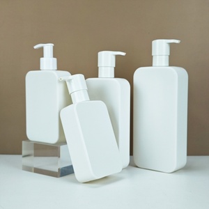Cosmetic Packaging White PE Plastic Emulsion <b>Pump</b> <b>Bottle</b> 250ml 350ml 500ml Custom Design square Plastic Shampoo <b>Pump</b> <b>Bottle</b> - Product Image 5