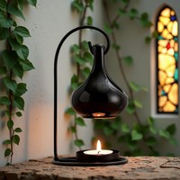 Porte-bougie chauffe-huile en forme de larme moderne et créative pour Halloween, noir, pour bougies chauffe-plat, huiles essentielles et cire fondue