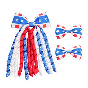 Lot de 3 pinces à cheveux pour filles, thème Fête de l'Indépendance, rouge, blanc, bleu, avec nœuds en ruban bouclé drapeau américain, accessoires patriotiques du 4 juillet - Product Image 5