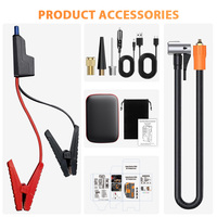 Démarreur de voiture portable et compresseur d'air 4 en 1, gonfleur de pneus multifonction avec affichage numérique LED, batterie externe, lampe de poche