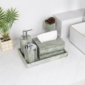 Ensemble de salle de bain élégant en marbre blanc et vert, 5 pièces, accessoires de salle de bain de luxe pour la maison, l'hôtel, le bureau, l'appartement et la décoration moderne - Product Image 4