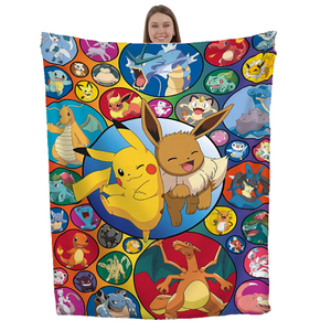 Couverture de voyage pour enfants Awlison, en flanelle de polyester tricotée, imprimé de dessins animés <span class=keywords><strong>Pokémon</strong></span>, toute <span class=keywords><strong>saison</strong></span>, super douce, pour la maison et le lit - Product Image 1