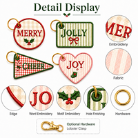 Breloques de sac fourre-tout brodées personnalisées de Noël en gros, porte-clés en tissu doux pour les fêtes, ornements de Noël personnalisés OEM ODM