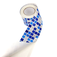 Adhesivo Decorativo para Pared con Diseño de Mosaico de Cerámica Tricolor Azul para Piscina, Baño, Imitación de Azulejos 3D