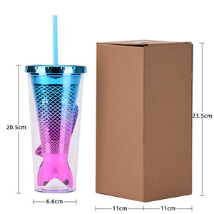 Botella de agua de plástico creativa al por mayor 2026, con diseño de sirena degradado, colorida y brillante, estilo sirena, con pajita, taza de agua con pajita, sirena. - Product Image 3