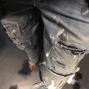 2019 Wholesale Custom <b>g</b> <b>String</b> Spray Jersey With Jeans Skinny Ripped With Rhinestone <b>Mens</b> Denim Jeans Pants <b>Men</b> Hecho En China - Product Image 2