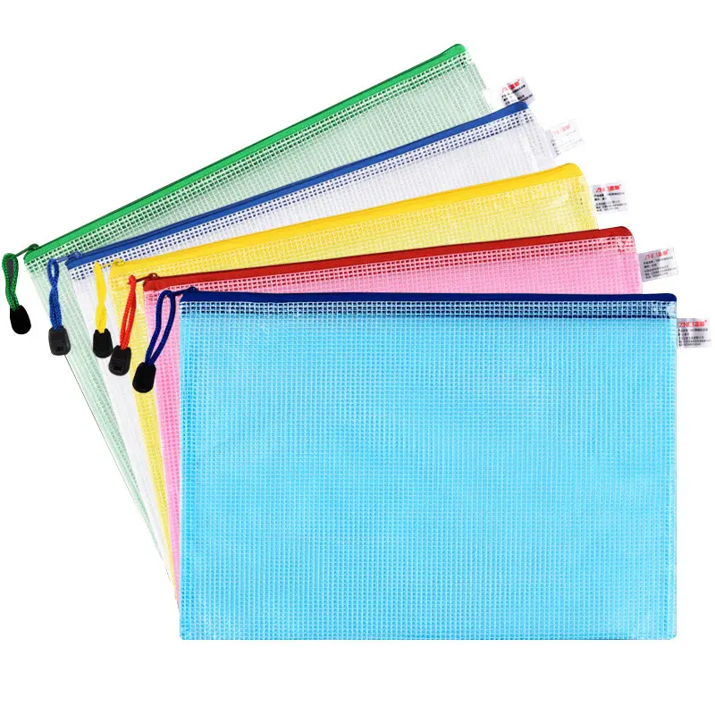 Tùy chỉnh nhựa không thấm nước túi tài liệu lưới dây kéo Pouch tập tin trong suốt thư mục cho các trường học văn phòng Nguồn cung cấp A4 PVC tập tin Túi