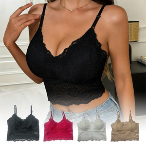 Women Polyamide Lace Push up Bralette with Removable Chest Pad Opaque Floral Design <b>Red</b> - Product Image 1