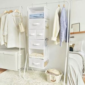 <b>6</b>-Shelf Hanging Closet Organizer with 3 <b>Drawers</b> Non-Woven with Iron Frame, 2 Detachable 3-Tier Units for Wardrobe Nursery Dorm - Product Image 6