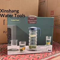 Ensemble de pichet à eau en verre borosilicate 5 pièces, 4 tasses, pichet à motif ondulé, couvercle, capacité de 1000 ml, passe au lave-vaisselle, résistant à la chaleur