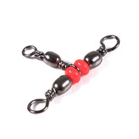 Triple émerillon de pêche à roulement à billes en laiton avec boule rouge, connecteur à anneau, accessoires de pêche