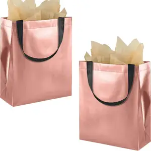 2024 Wholesale Pink fashion design custom logo metallic laminated pp non-woven small size shopping tote bag