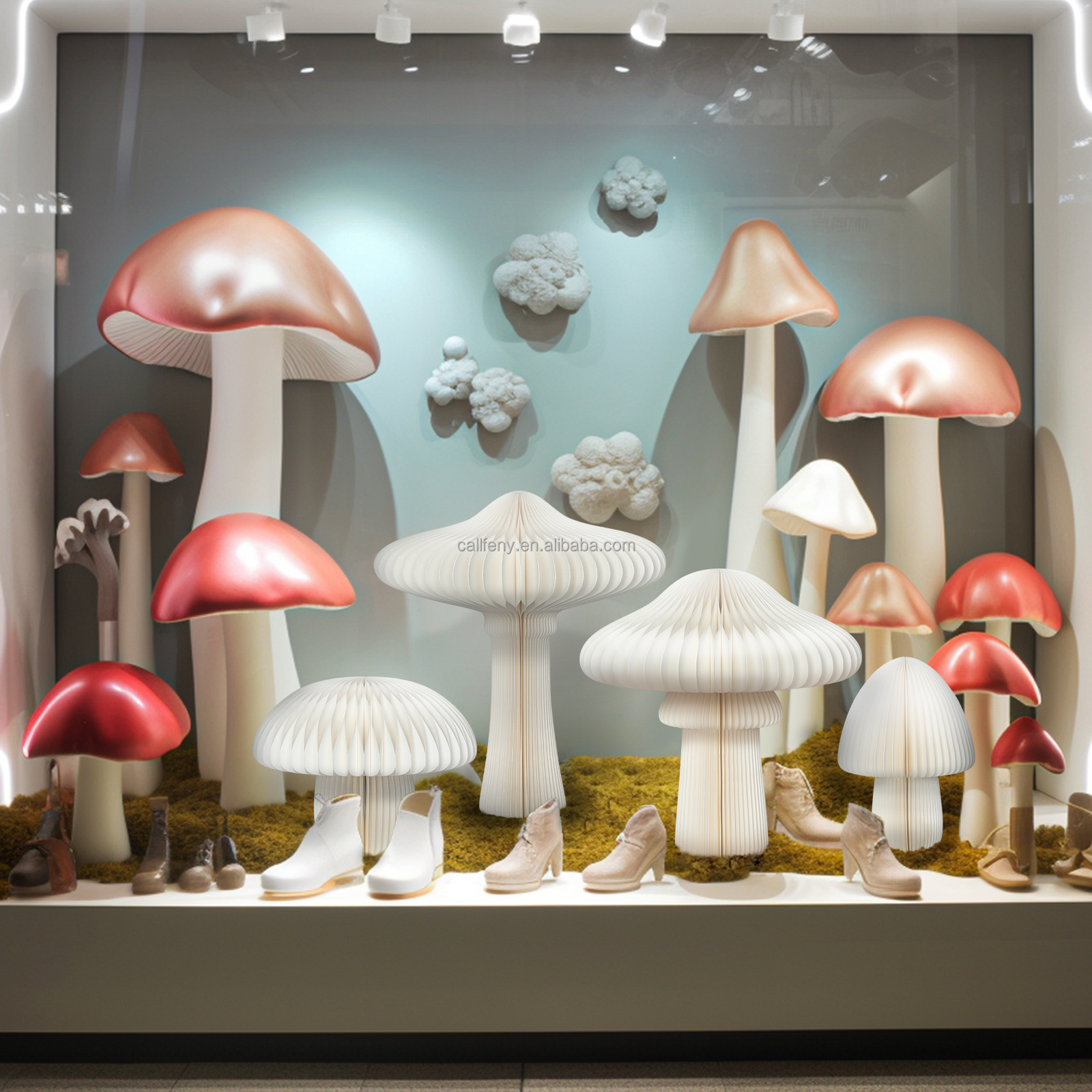 Mushroom decor paper holiday ornaments window display customized home decorative accessories