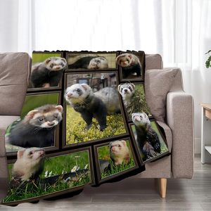 Acogedora manta de hurón de felpa para todas las edades Manta de lana de franela ultrasuave con diseño de animal divertido Regalo perfecto - Product Image 3