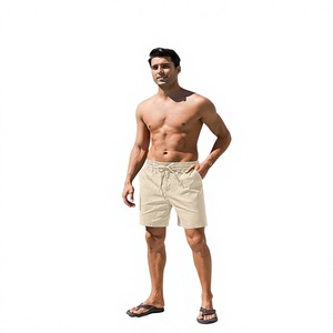 Men's Solid Color Cotton Bermuda <b>Shorts</b> Mid Waist Drawstring Casual Beach Wear - Product Image 1