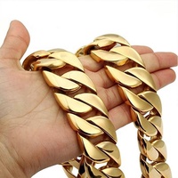 Mens 31MM Large Heavy Polished Custom Necklace Stainless Steel Plated 18K Gold Thick Chunky Cuban Curb Chain Link Necklace