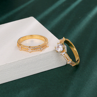 Bague en Zircon Plaqué Or 18K de Haute Qualité, Ensemble de Bijoux pour Femme, Bague de Mariage et de Fiançailles Dorée, Vente Chaude