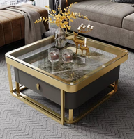 Table basse rectangulaire scandinave moderne avec rangement, en acier inoxydable et verre trempé, durable, marron, meubles pour la maison