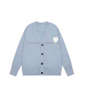 Pull tricoté à la mode A * Big Peach Heart Button Cardigan à col en V Pull décontracté ample - Product Image 5
