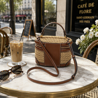 Sac à main femme de luxe marron moderne en paille, petit sac fourre-tout en PP tressé, sac à bandoulière, style vintage français pour l'été et la plage