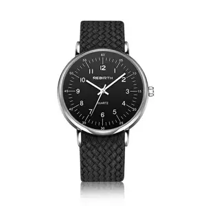 REBIRTH 065 새로운 도착 블랙 여성 쿼츠 시계 세련된 나일론 스트랩 아라비아 숫자 moq 1 간단한 캐주얼 손목 시계