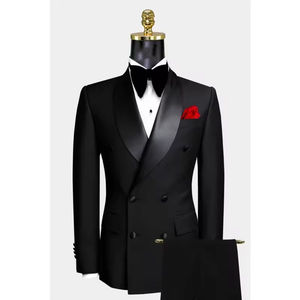 Setelan Jas Pria <span class=keywords><strong>2</strong></span> Potong Model Double Breasted dengan Kerah Shawl Hitam Xb Baru 2025 untuk Pernikahan, Pengiring Pengantin, Pesta Makan Malam, Jas Pengantin Pria - Product Image 4