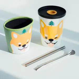 Groothandel leuke herbruikbare cups-Feiyou Nieuwe Indringen Animal Cartoon Patroon Leuke Herbruikbare Koffie Cup, Milieuvriendelijke Glazuur Mok Met Deksel Stro