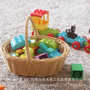 Cesta pequeña para guardar juguetes para niños, organizador portátil redondo de color albaricoque, 20x16x7cm, para juegos de simulación - Product Image 1