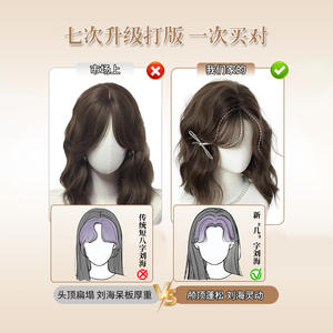 แบรนด์ในประเทศ วิกผมสั้นหยิกสำหรับผู้หญิง เส้นใยคานาคาลอน ความหนาแน่น 100% เส้นผมธรรมชาติ สไตล์เกาหลีหวานๆ มีหน้าม้า - Product Image 3