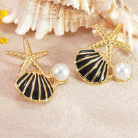 Nouvelles Boucles d'Oreilles Tendance Douces et Élégantes, Imitation Perle, Étoile de Mer et Coquillage, pour Femme, Bijoux