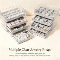 Organisateur de bijoux en acrylique avec plateau en velours doux, boîte de rangement pour bijoux, présentoir transparent pour bijoux de bureau, pour coiffeuse et comptoir