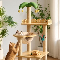 Arbre à chat moderne en bois de palmier tropical, compact et gain de place, tout-en-un, 88 cm, griffoir, mobilier pour chats