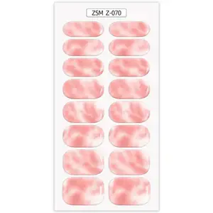 Pegatina de esmalte de uñas envolturas tiras 3D Gel UV Gel semicurado uñas logotipo personalizado Color sólido permanente rosa claro plástico impermeable