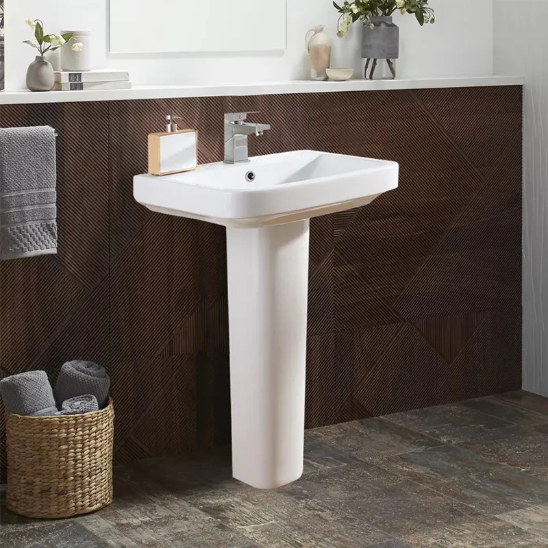 Competitive Floor Standing Wash Basin Wash Sink and Basin Rectangular White Porcelain Wash Basin with Pedestal Lavatory Ceramic