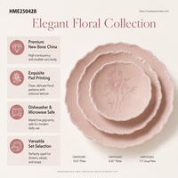 Service de table en porcelaine 18 pièces élégant motif floral rose poudré, avec assiettes à salade et à soupe, imprimé par tampographie, portable, pour mariage, maison, cadeau