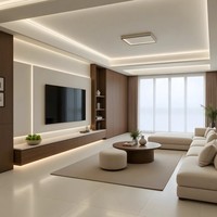 Soporte de TV Japonés Beige con Pantalla LED, Opciones de Montaje en Pared y en Suelo, Amplio Espacio de Almacenamiento, Material de Madera, Compatible con Televisores de 65 Pulgadas o Más