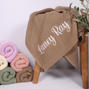 Manta Personalizada con Nombre Bordado, Manta de Punto de Algodón Suave Personalizada para Recién Nacidos, <span class=keywords><strong>Regalo</strong></span> para Baby Shower, <span class=keywords><strong>Regalo</strong></span> de Recuerdo - Product Image 2