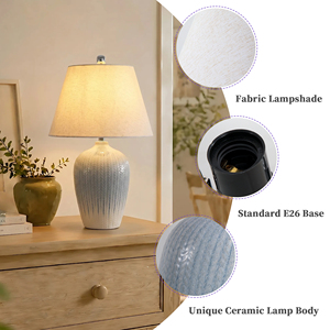 Lámparas de Mesa Azules y Blancas, Base de Cerámica Moderna con Pantalla de Tela, 26.3 Pulgadas de Alto, Lámparas de Noche con Casquillo Estándar E26 - Product Image 2