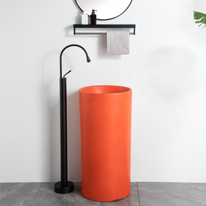 Matte Cylindrical Pedestal Basin Ceramic Round Floor Standing <b>Sink</b> For Bathroom <b>Small</b> Apartment Hotel Use - Product Image 1