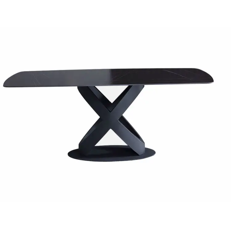 โต๊ะรับประทานอาหารทรงสี่เหลี่ยมดีไซน์ทันสมัย,โต๊ะสำนักงานหินเผาพร้อมฐานสแตนเลสทรายดำ