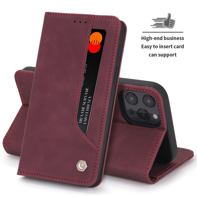 For iPhone 12 Pro Max Back Cover Original Annyojo Retro Business Leather Flip Casing Shockproof Protective Phone Case Factory