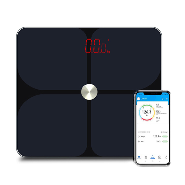 J&R Promotional Healthcare Gift 180kg ITO Glass Electronic Weighing Scale Connect Phone Digital Bathroom Health Weight BMI Scale