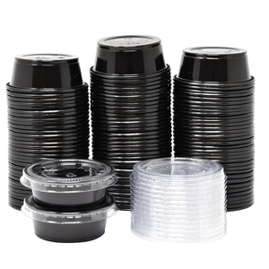 Gobelet en plastique noir jetable pour restaurant, petit, transparent, pour pudding, condiments, avec couvercles, 1,5 oz - Product Image 1