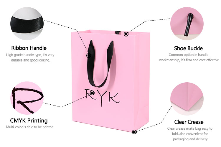 Custom Size Wholesale Price Gift Shopping Matt Pink Paper Bag With Custom Print Logo